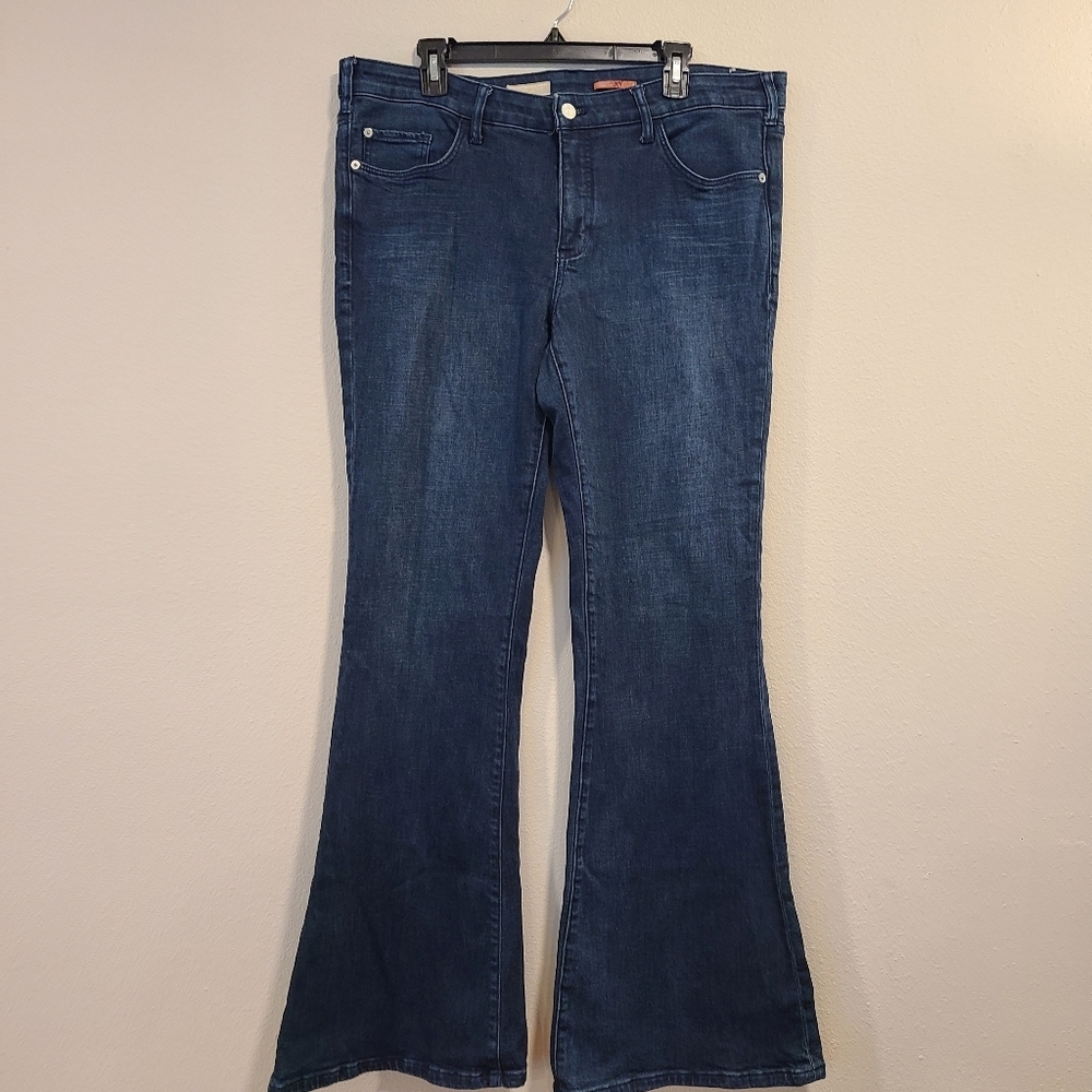 Anthro Pilcro High Rise Flare Dark Wash Jeans - Picture 2 of 8
